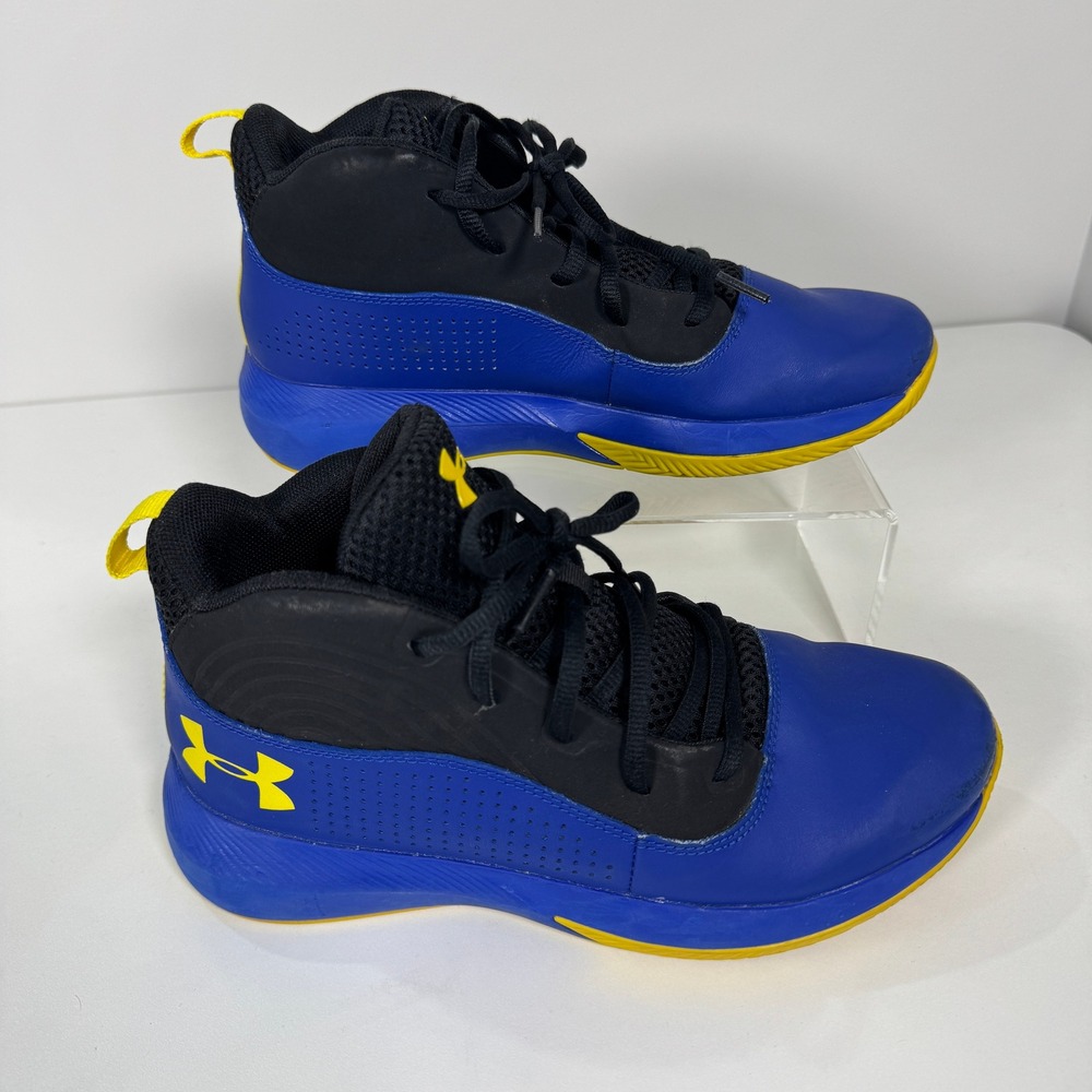 Under Armour Mid Top Basketball Shoes Boys 6 Blue Black Yellow Sneakers Gym